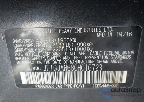 2016 Subaru Impreza 2.0I Limited z USA, uszkodzony, nr VIN JF1GJAN68GH016723